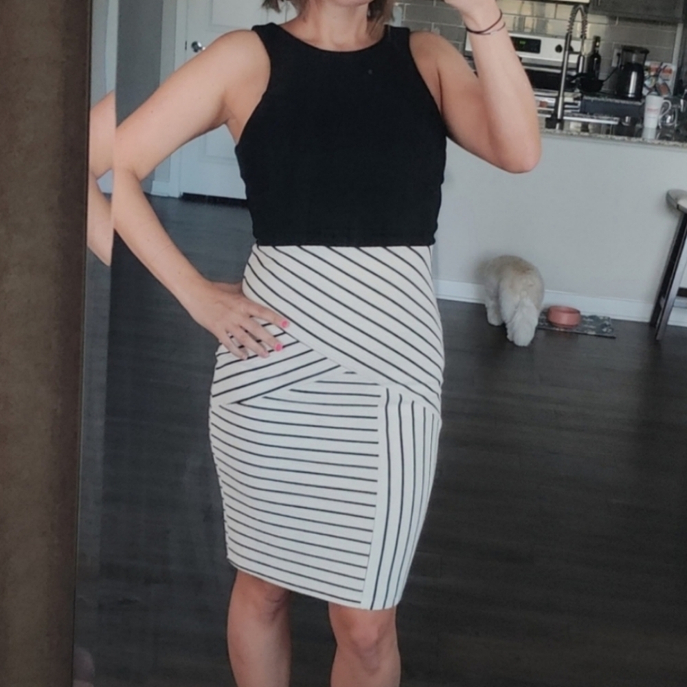 Black and White Striped Women's Skirt